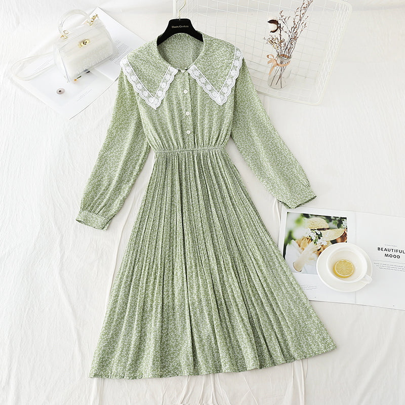 French tea break lace doll neck pleated fairy Chiffon Skirt  2262