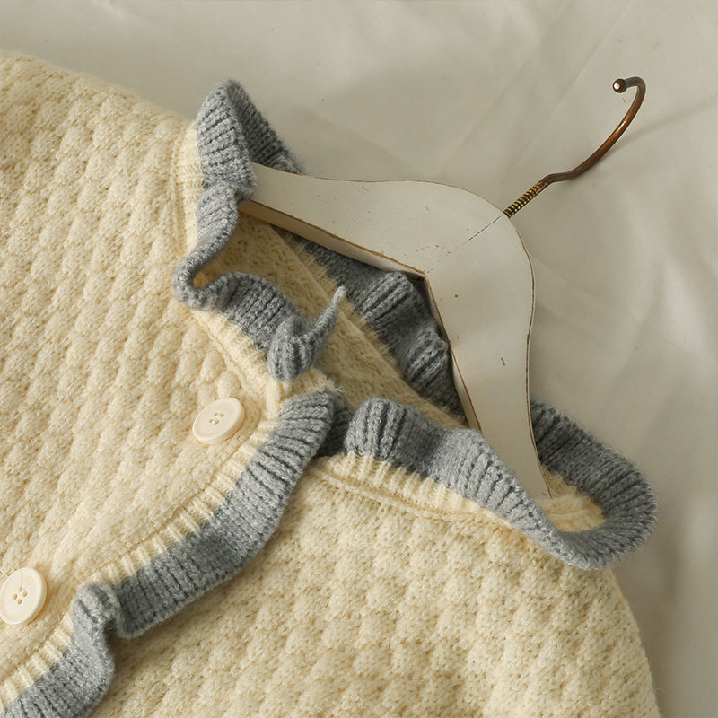 Farblich passender einreihiger Cardigan im Retro-Stil im Hongkong-Stil mit Agaric-Rand 1707