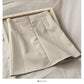 Retro and versatile solid color high waist thin A-shaped small leather skirt  2542