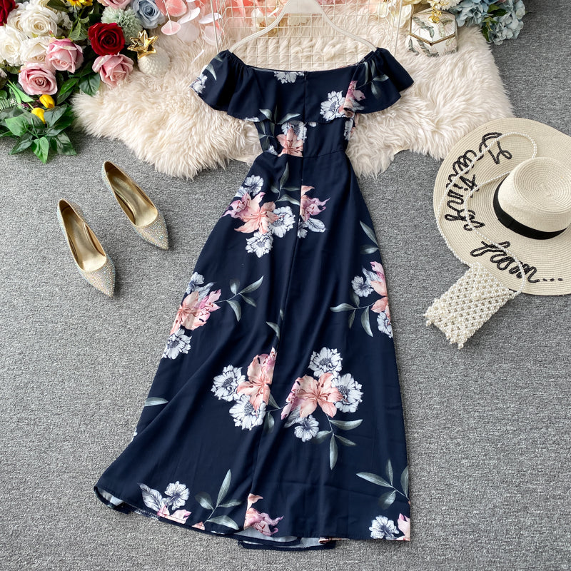 Ruffle Dress seaside holiday off shoulder  3134