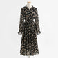 Temperament: slim waist, long sleeved chiffon dress with backing  2214