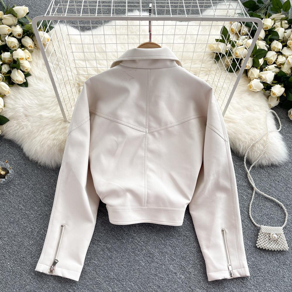 Leather women's slim and versatile Motorcycle Jacket  1559