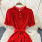 Stand collar chiffon dress is slim and slim  3055