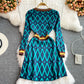 Small fragrance color blocking waist to show thin temperament design dress  3101