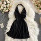 Sexy temperament cross backless neck V-neck dress  2735