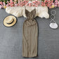 Elegant V-neck open back split dress  3308