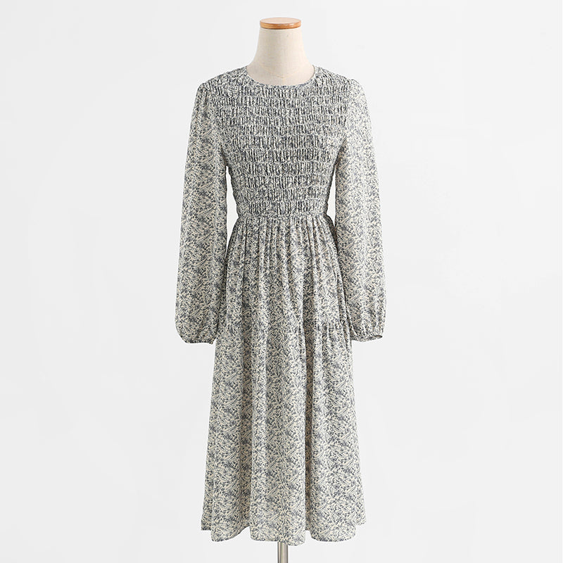 Chiffon floral dress long sleeve temperament bottomed skirt  2433