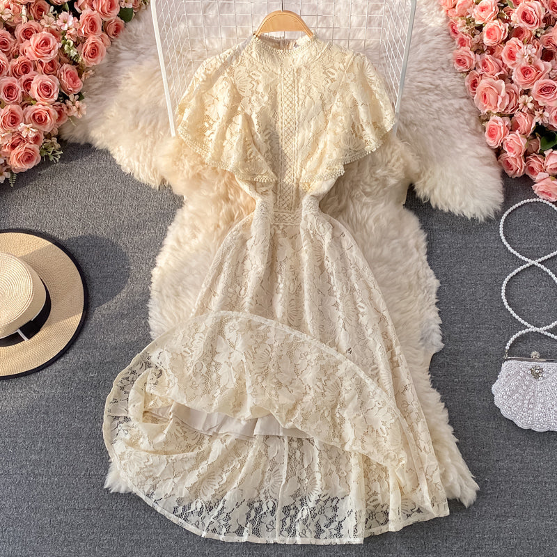 Französisches schlankes Temperament schmales Spitzenkleid mit Stehkragen 3340