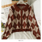Vintage Revers Einreiher Strickjacke Langarm Pullover Damen Herbst 1819