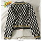 Plaid three button low neck cardigan women's sweater  1845