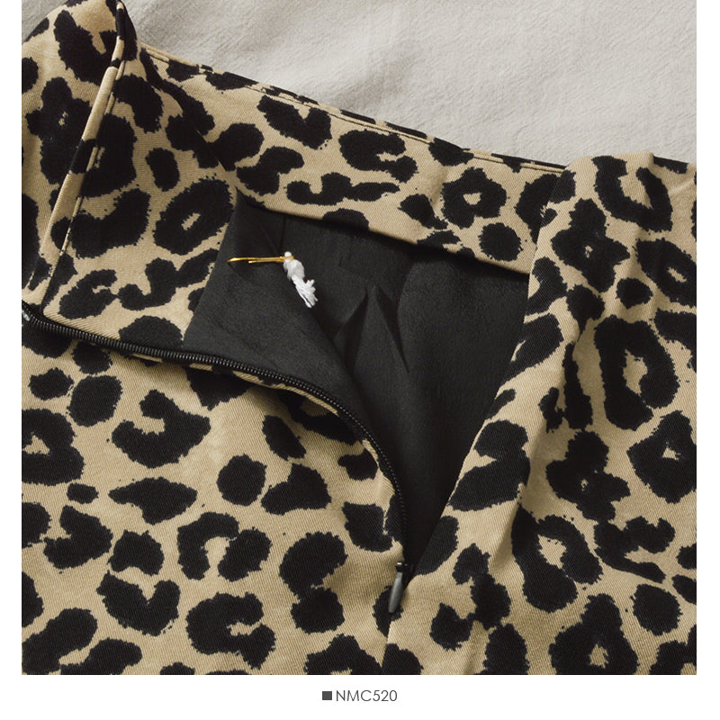 Hong Kong retro leopard print medium length high waist split one-step skirt  2662