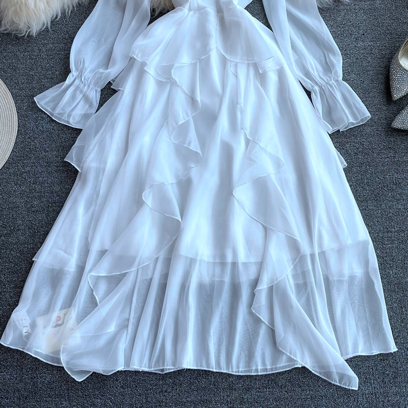 Season new elegant temperament super fairy slim irregular long skirt  2864