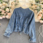 Jeansjacke Damendesign Sense Heavy Industry Nail Bead V-Ausschnitt Slim Fit 1489