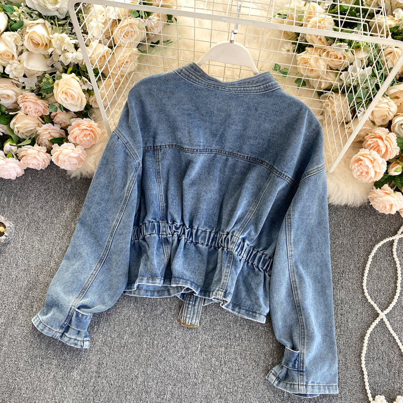 Jeansjacke Damendesign Sense Heavy Industry Nail Bead V-Ausschnitt Slim Fit 1489