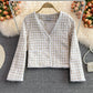 Vintage small fragrance woven tweed V-neck coat  1664