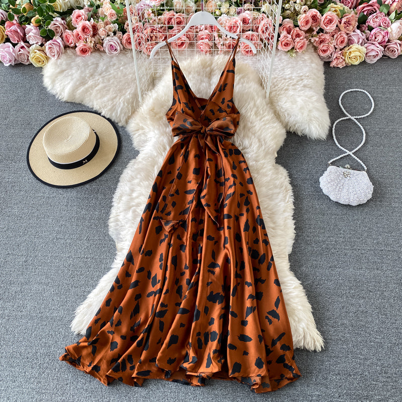 V-neck high waist slim suspender dress  3046