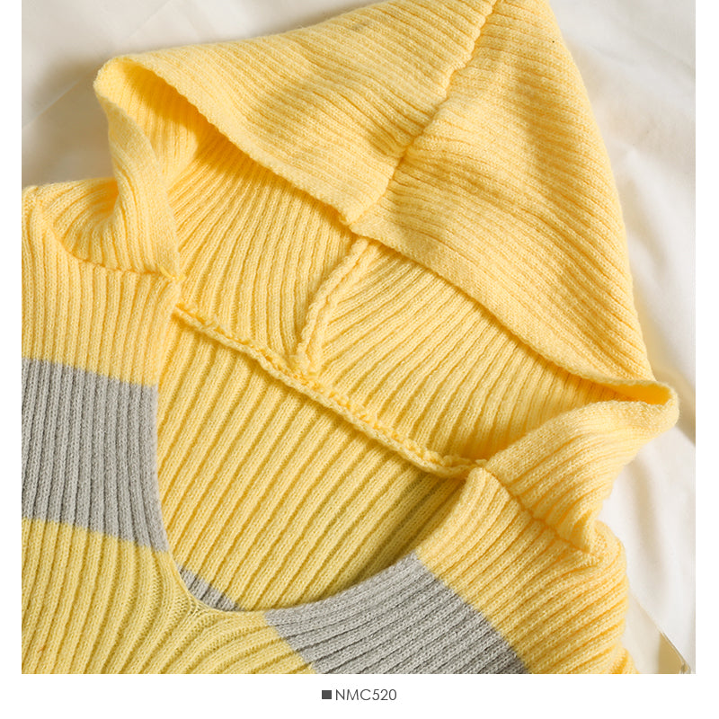 Korean stripe short loose thin hooded long sleeved sweater  1939