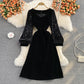 Medium length square neck velvet stitched Sequin bubble sleeve  3091