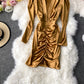 Slim look at the waist silk satin bread hip dress  3143