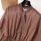 Long sleeve pleated flare sleeve Vintage bow tie chiffon skirt knee length skirt  2452
