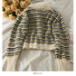 Vintage contrast stitched striped single breasted cardigan sweater  1869