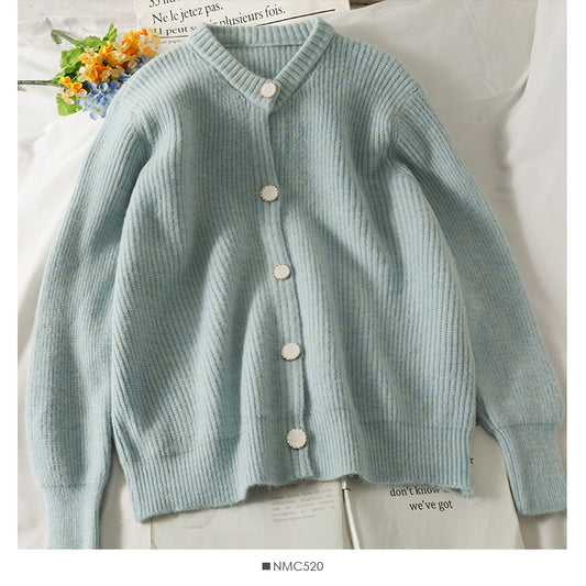 Pull femme ample fin simple boutonnage manches longues 1838