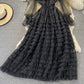 Leichter extravaganter Tortenrock Stehkragen Flare Sleeve Mesh Markisenrock 3020