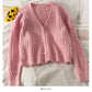 Sweater women's Plaid loose thin solid color sweater Korean V-neck  1884