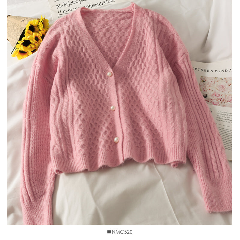 Sweater women's Plaid loose thin solid color sweater Korean V-neck  1884