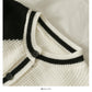 Korean contrast stitching short single breasted outer sweater  2045