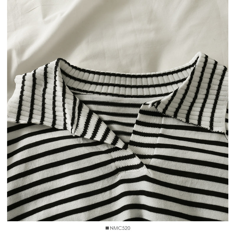 Striped loose thin Lapel long sleeve bottomed Shirt Top  1960
