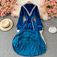 Schmale Taille mit weitem Samtkleid mit weitem Stehkragen 3106