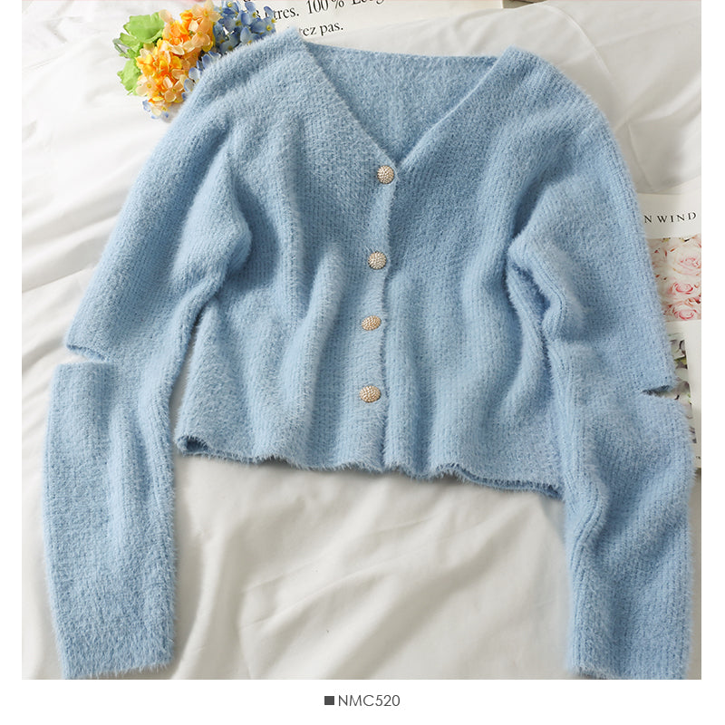 Sweater women's autumn wear broken copper long sleeve single breasted cardigan top  2004