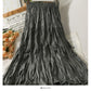 Pleated stitched A-line skirt women's new solid medium length skirt  2506