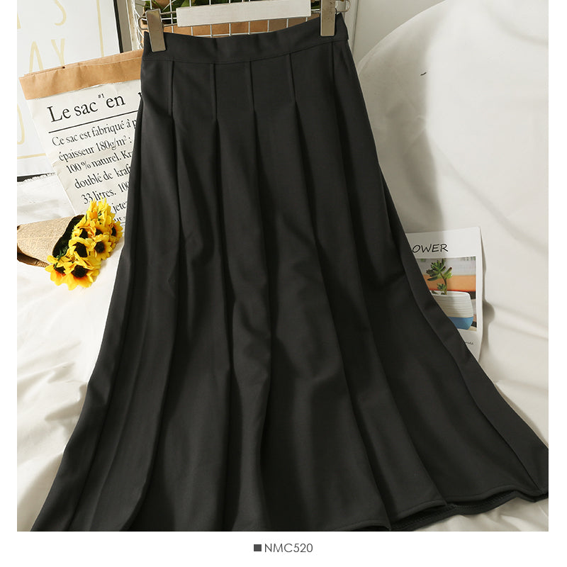 Hong Kong style retro high waist thin solid color versatile skirt for women  2540