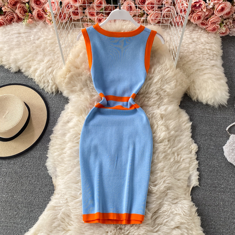 Fashion contrast color stitching slim wrap hip skirt  2736