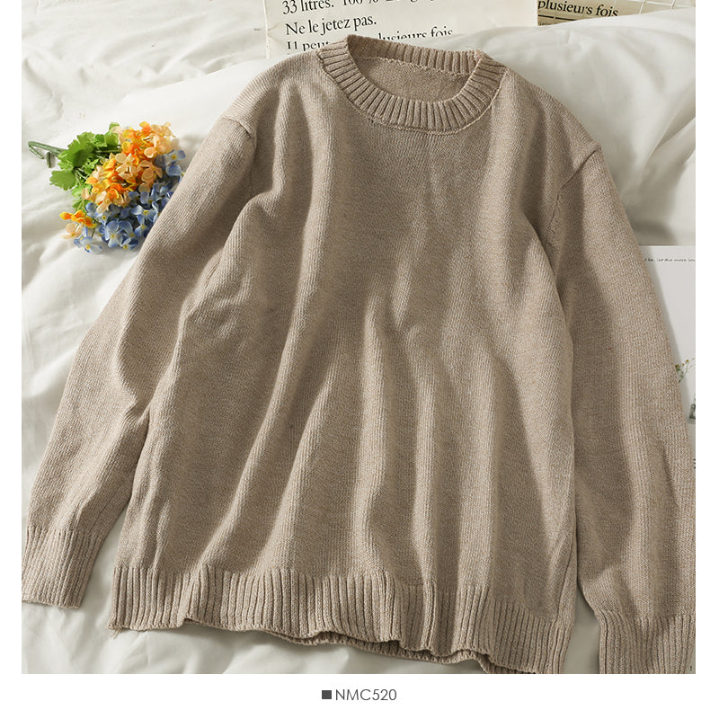 Lockerer und dünner einfarbiger Pullover mit Rundhalsausschnitt für Damen 1818