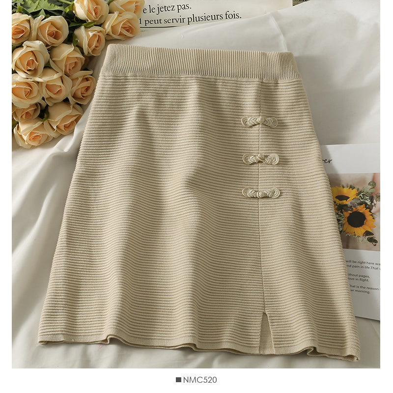Dünner, gestreifter Rock in A-Linie im Hongkong-Stil mit Retro-Scheibenschnalle, elastischer Taille 2644