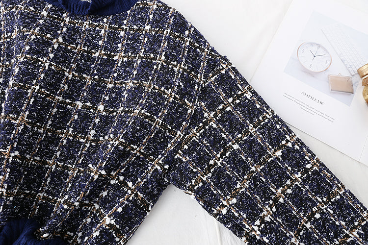 New French retro sweater, tweed bag hip skirt, winter two-piece suit  2361