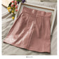 Retro and versatile irregular solid color high waist thin leather skirt  2660