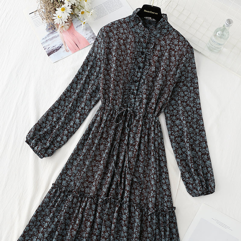 New spring and autumn single breasted slim floral dress for women  2242