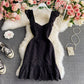 Lace hollow bubble sleeve temperament flounce suspender dress  2765