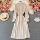 Loose and slim medium length single breasted Lapel dress  3245