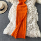 Vintage waist closing tight buttock knit dress  2716