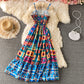 Printed ethnic embroidery suspender dress  3185