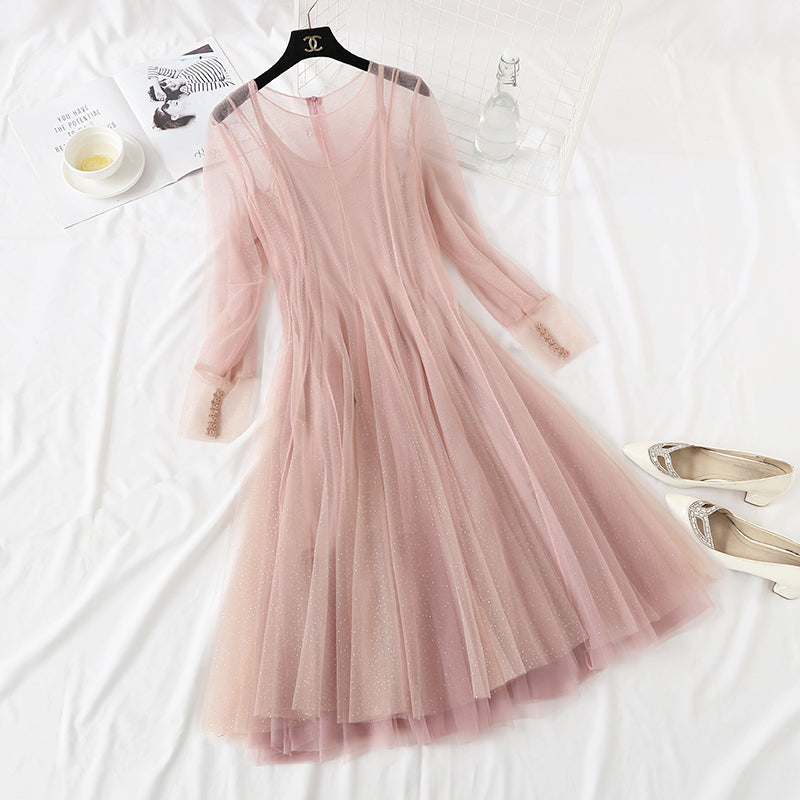 French minority retro doll skirt Sequin mesh dress  2470