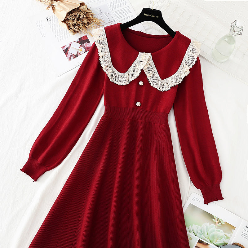 Solid color thin bottomed sweater with temperament slim skirt  2308