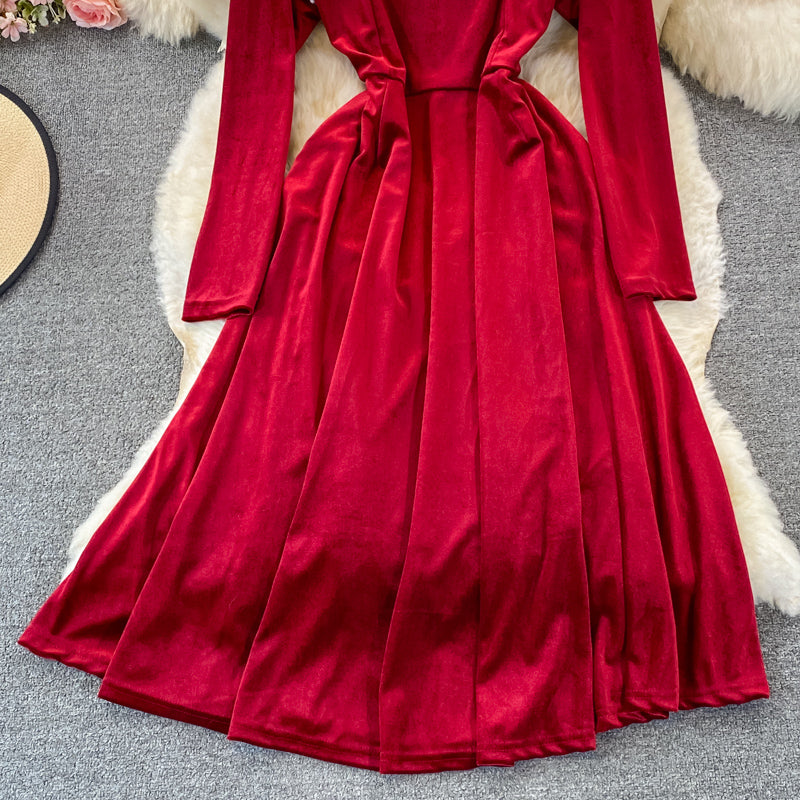 Hepburn style waist closed to show thin temperament, large swing skirt  3237
