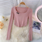 New women's long sleeve T-shirt design short top  1589