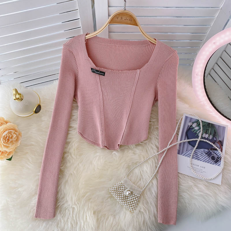 New women's long sleeve T-shirt design short top  1589